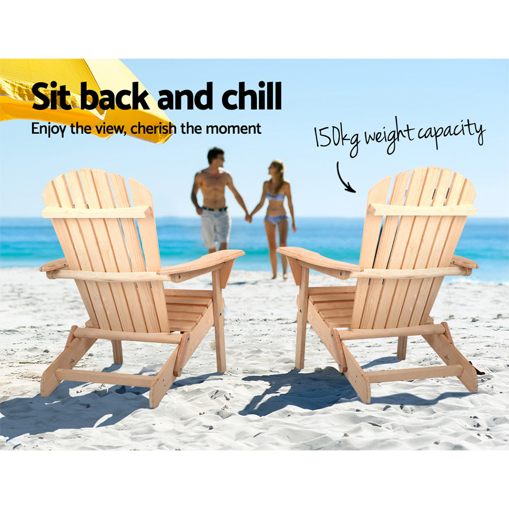 Adirondack Gardeon Outdoor Chairs Wooden Beach Chair Patio Furniture Garden Natural Set of 2