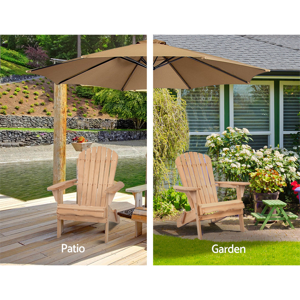 Ethan Set of 2 Adirondack Wooden Outdoor Chairs Furniture Beach Lounge Garden Patio - Natural