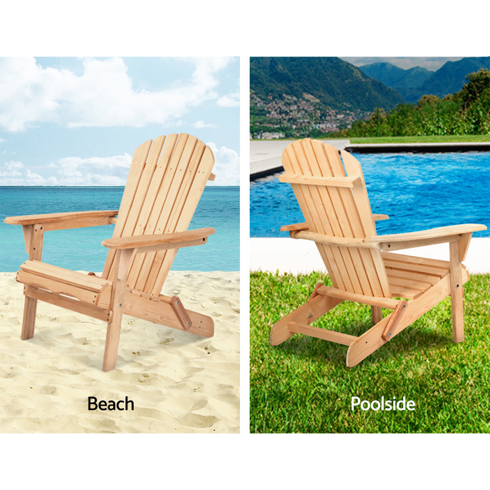 Ethan Set of 2 Adirondack Wooden Outdoor Chairs Furniture Beach Lounge Garden Patio - Natural