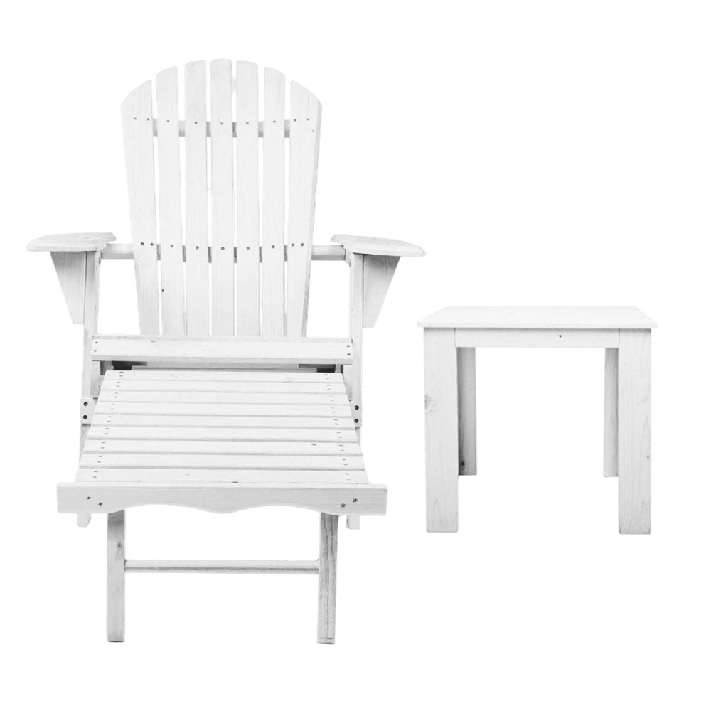 Keaton 3-Piece Adirondack Outdoor Sun Lounge Beach Chair Furniture Patio Garden - White