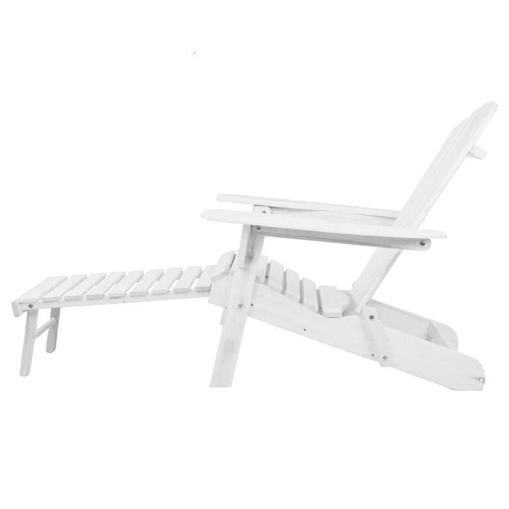 Keaton 3-Piece Adirondack Outdoor Sun Lounge Beach Chair Furniture Patio Garden - White