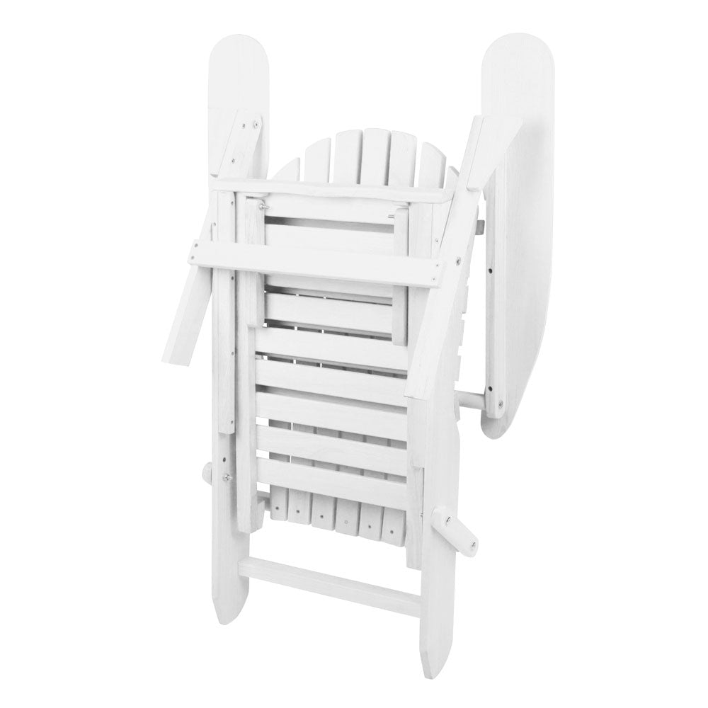 Keaton 3-Piece Adirondack Outdoor Sun Lounge Beach Chair Furniture Patio Garden - White