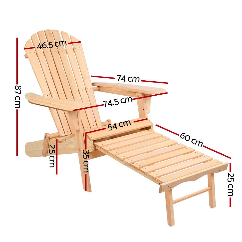 Keaton Adirondack Outdoor Sun Lounge Beach Chair Furniture Patio Garden - Wood