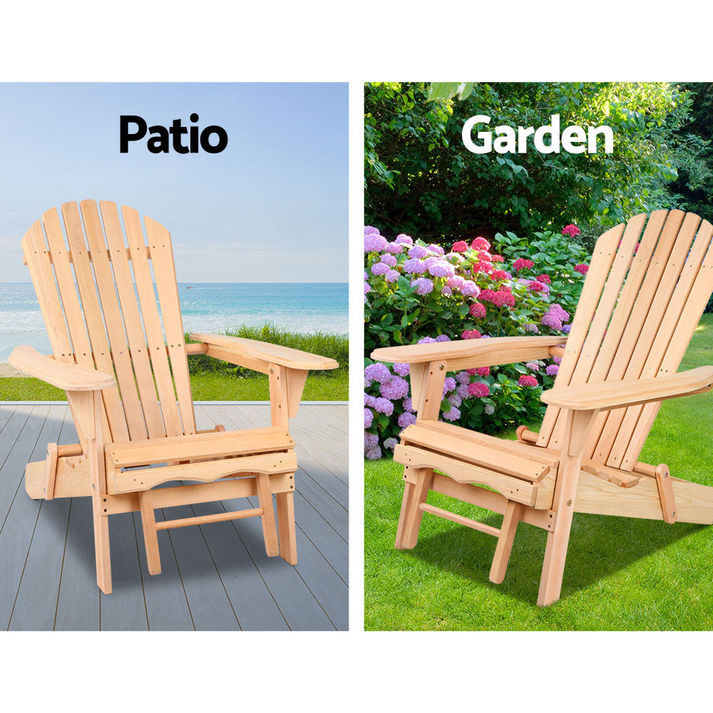 Keaton Adirondack Outdoor Sun Lounge Beach Chair Furniture Patio Garden - Wood