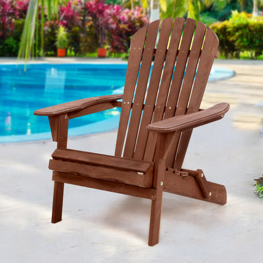 Adirondack Gardeon Outdoor Chairs Wooden Foldable Beach Chair Patio Furniture Brown