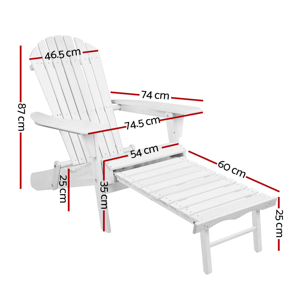 Adirondack Gardeon Sun Lounge Outdoor Chairs Wooden Foldable Patio Furniture