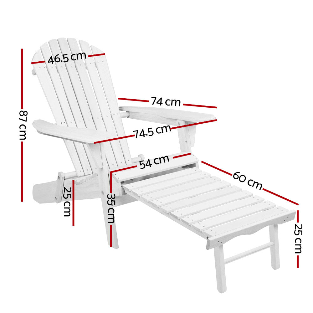 Timothy Adirondack Outdoor Sun Lounge Beach Chair Furniture Patio Garden - White