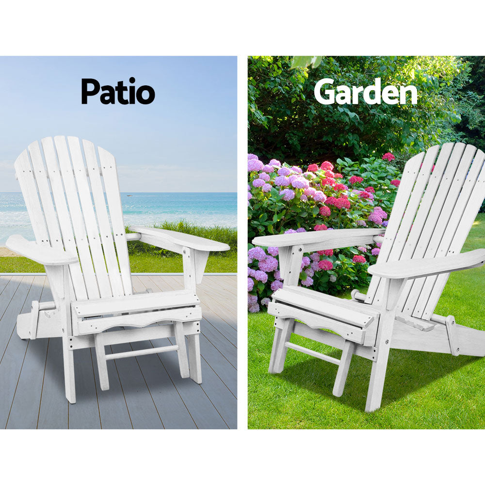 Timothy Adirondack Outdoor Sun Lounge Beach Chair Furniture Patio Garden - White