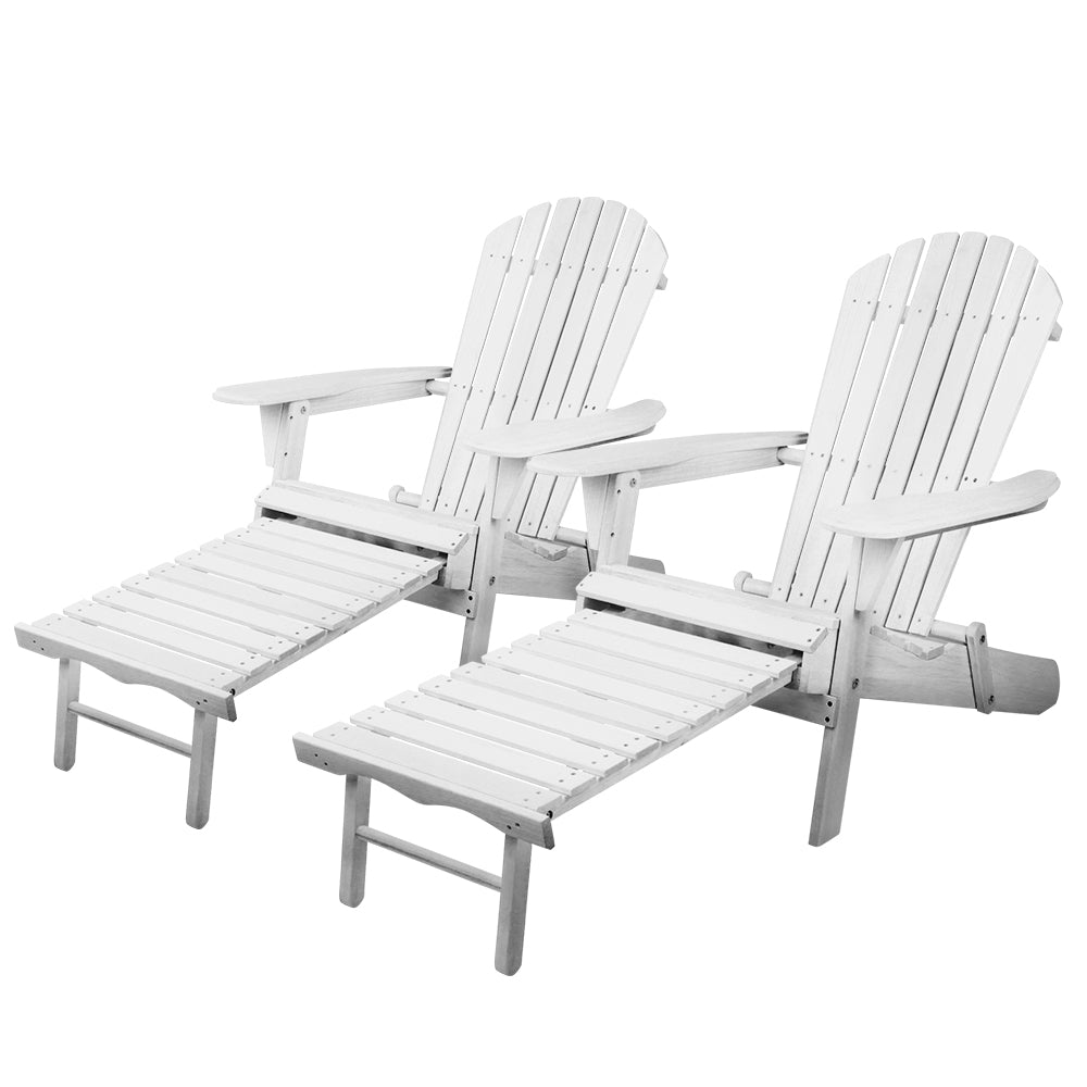 Timothy Set of 2 Adirondack Outdoor Sun Lounge Beach Chair Furniture Patio Garden - White