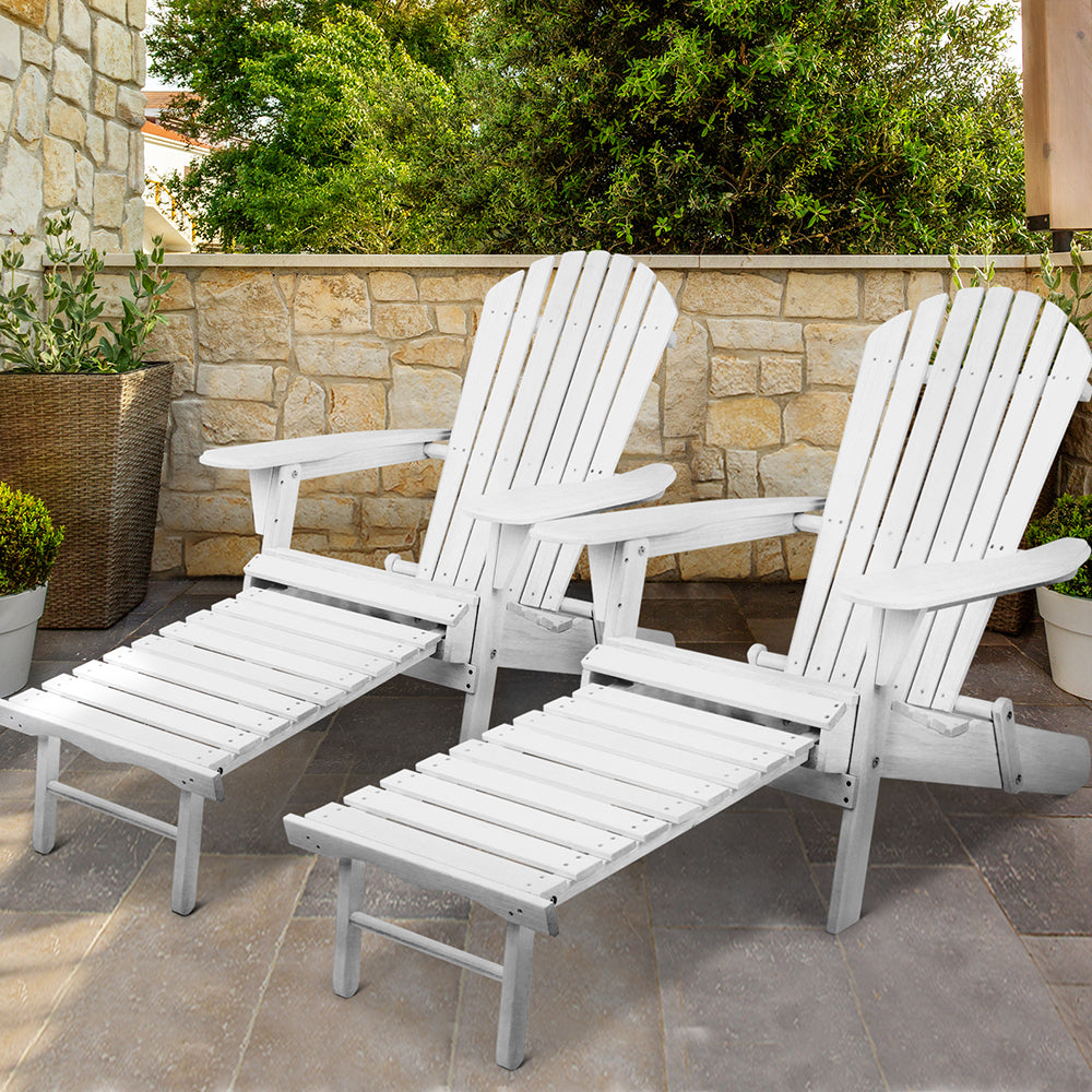 Timothy Set of 2 Adirondack Outdoor Sun Lounge Beach Chair Furniture Patio Garden - White