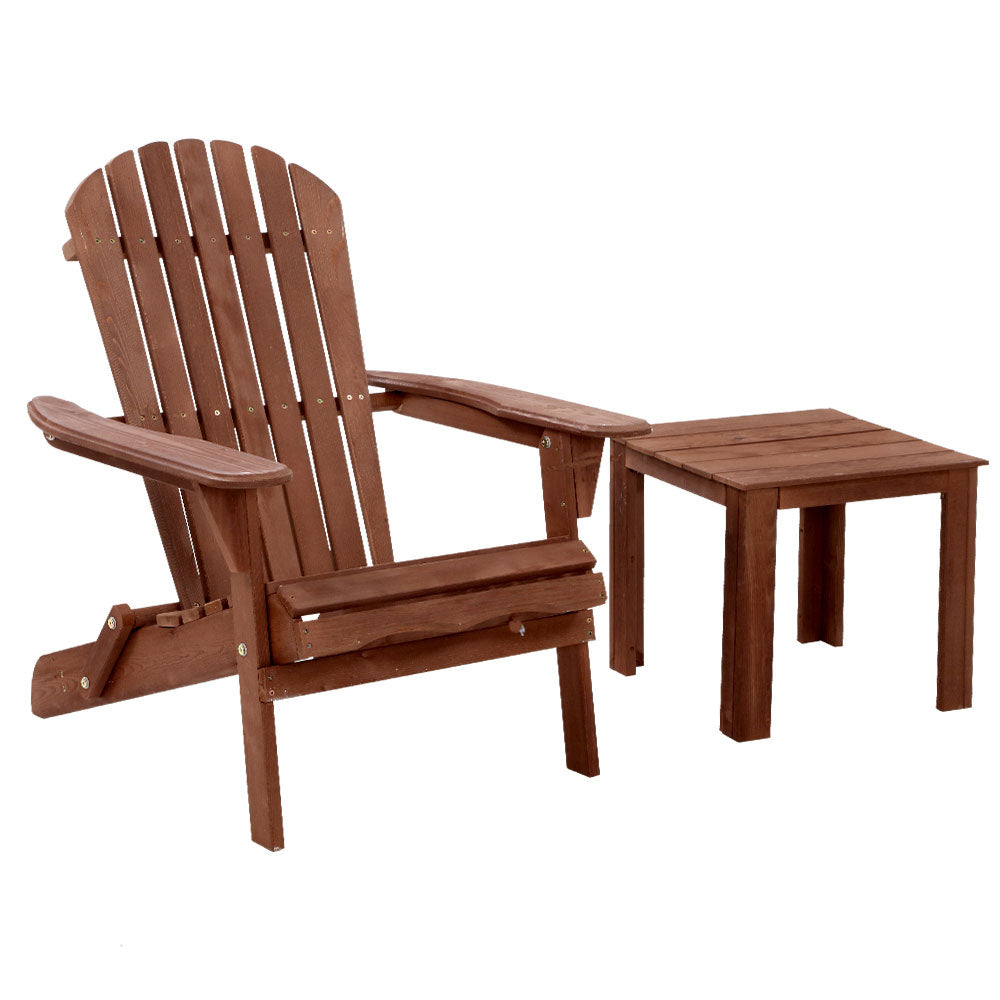 Timothy 2-Piece Adirondack Outdoor Beach Table and Chair Set Furniture Patio Garden - Brown