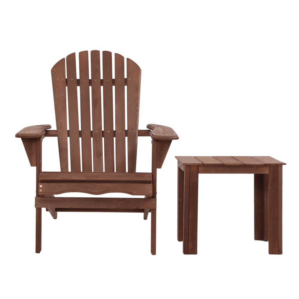 Timothy 2-Piece Adirondack Outdoor Beach Table and Chair Set Furniture Patio Garden - Brown