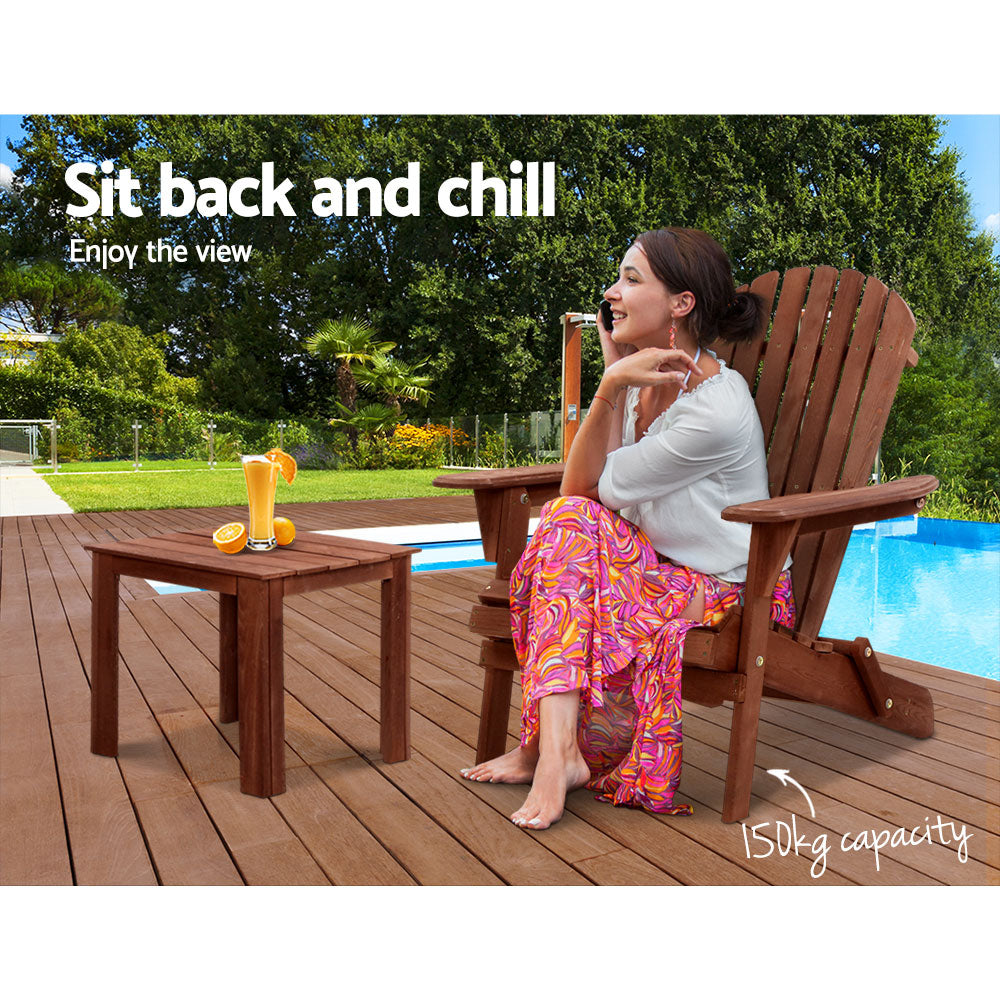 Adirondack Gardeon Outdoor Chairs Wooden Foldable Beach Chair Patio Furniture Brown
