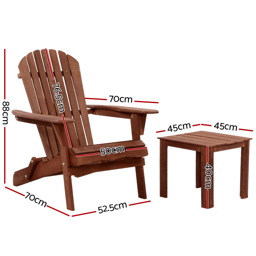 Hugh 3-Piece Adirondack Outdoor Beach Chair Furniture Patio Garden - Brown