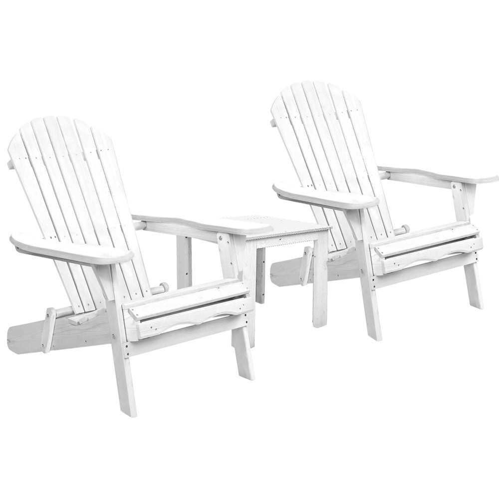 Hugh 3-Piece Adirondack Outdoor Beach Chair Furniture Patio Garden - White