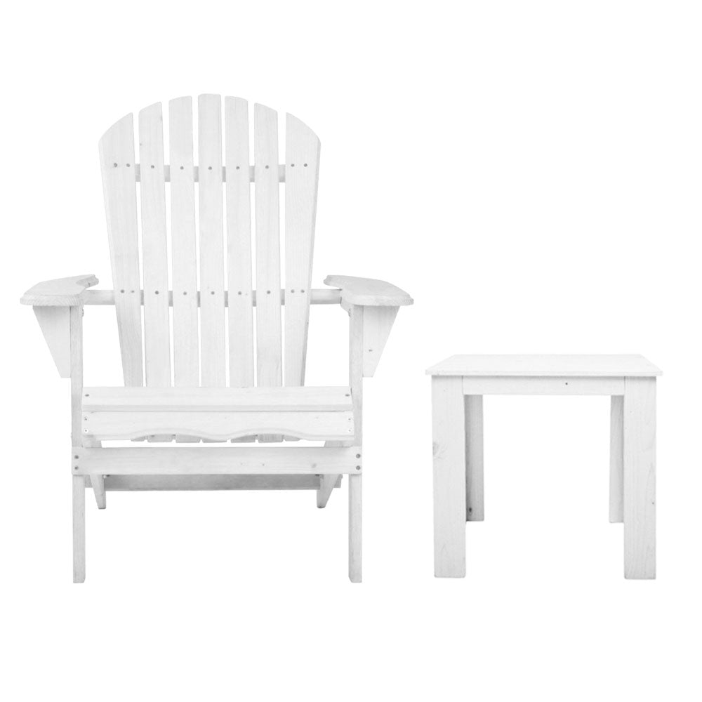 Hugh 3-Piece Adirondack Outdoor Beach Chair Furniture Patio Garden - White