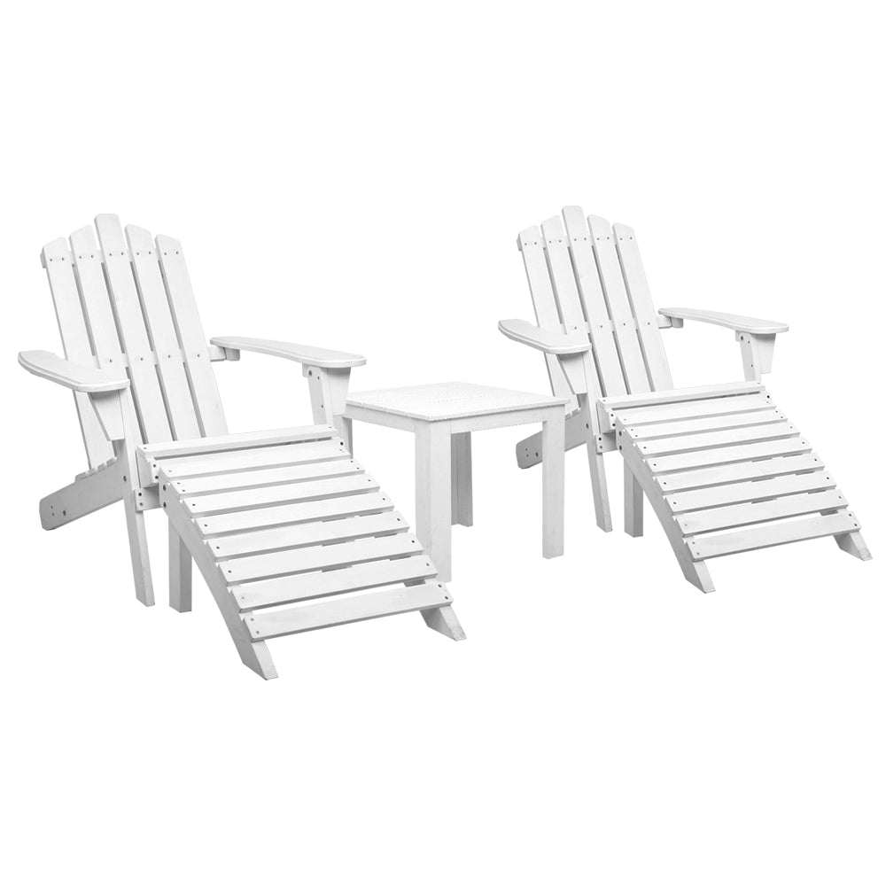 Epworth 3-Piece Adirondack Outdoor Sun Lounge Beach Chairs Table Setting Wooden Patio Chair - White