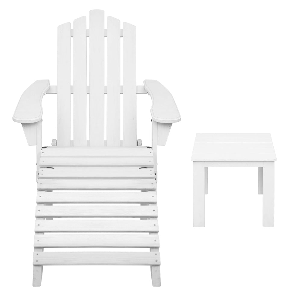 Epworth 3-Piece Adirondack Outdoor Sun Lounge Beach Chairs Table Setting Wooden Patio Chair - White