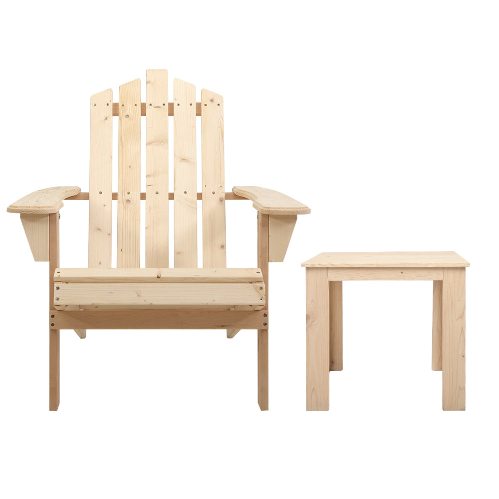 Hendon 3-Piece Adirondack Outdoor Beach Wooden Chairs Patio Chair & Table Set - Natural Wood