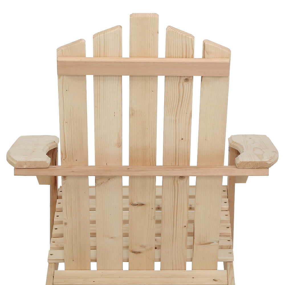 Hendon 3-Piece Adirondack Outdoor Beach Wooden Chairs Patio Chair & Table Set - Natural Wood