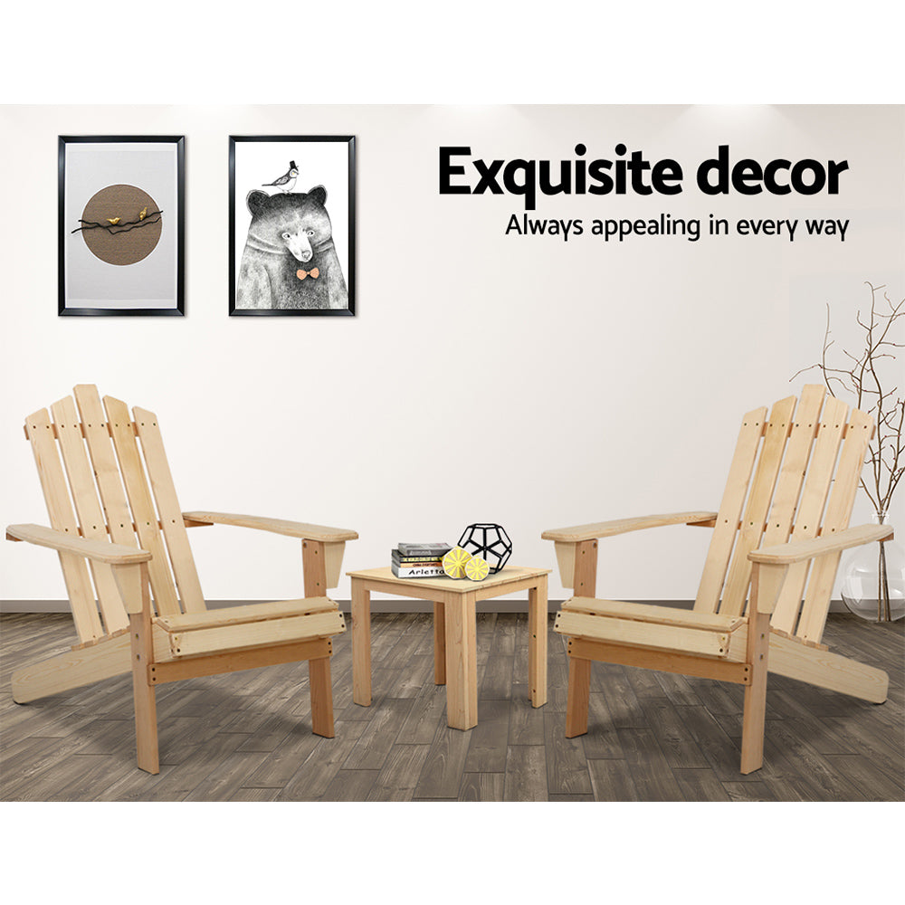 Adirondack Gardeon 3PC Outdoor Table and Chairs Wooden Beach Chair Natural