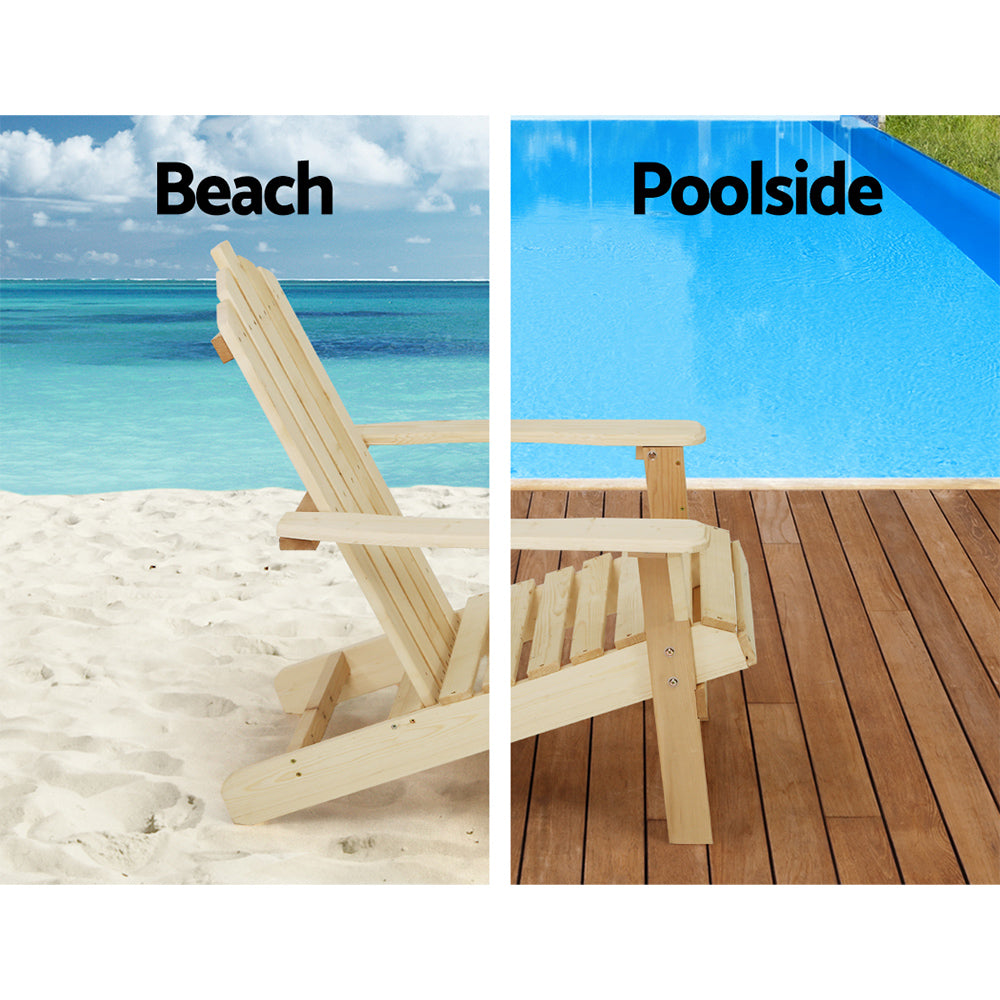 Adirondack Gardeon 3PC Outdoor Table and Chairs Wooden Beach Chair Natural