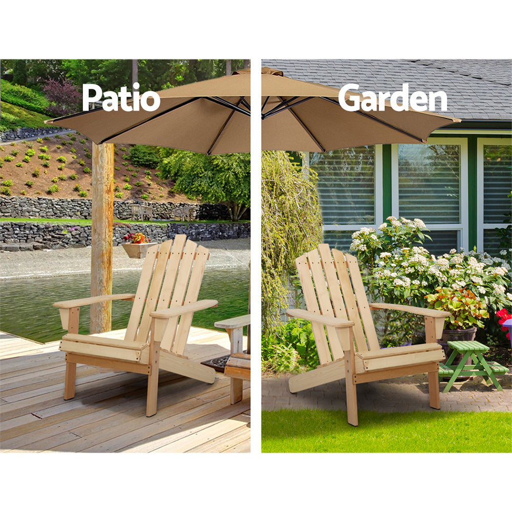 Hendon 3-Piece Adirondack Outdoor Beach Wooden Chairs Patio Chair & Table Set - Natural Wood