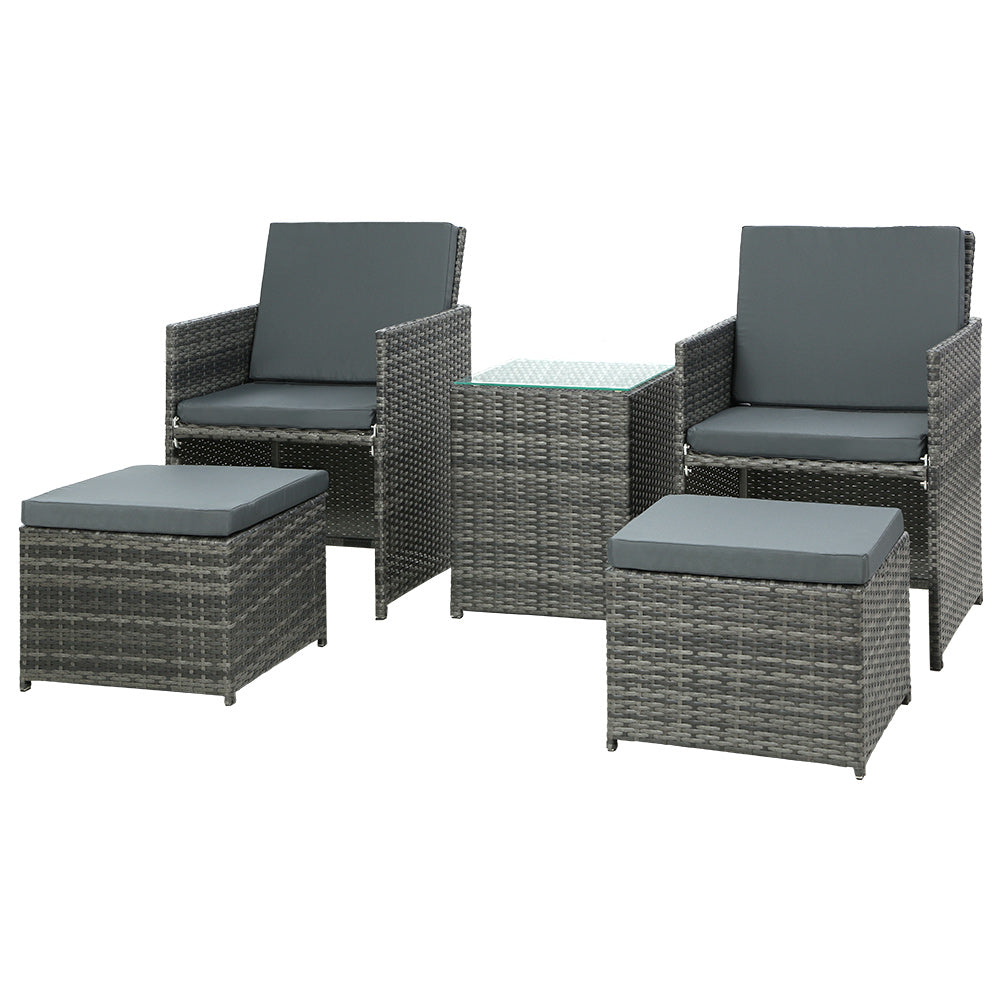 Yateley Recliner Chairs Wicker Lounger Outdoor Furniture Patio Sofa - Grey