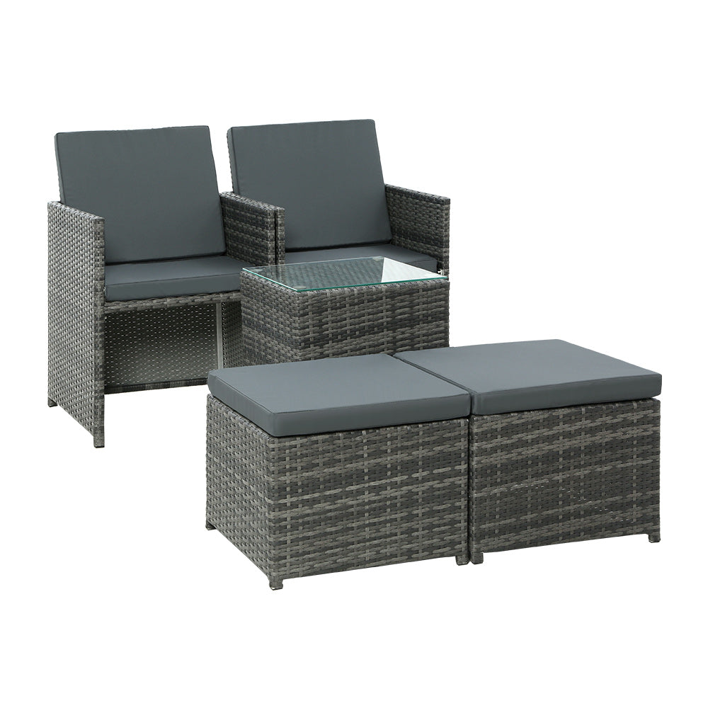 Yateley Recliner Chairs Wicker Lounger Outdoor Furniture Patio Sofa - Grey