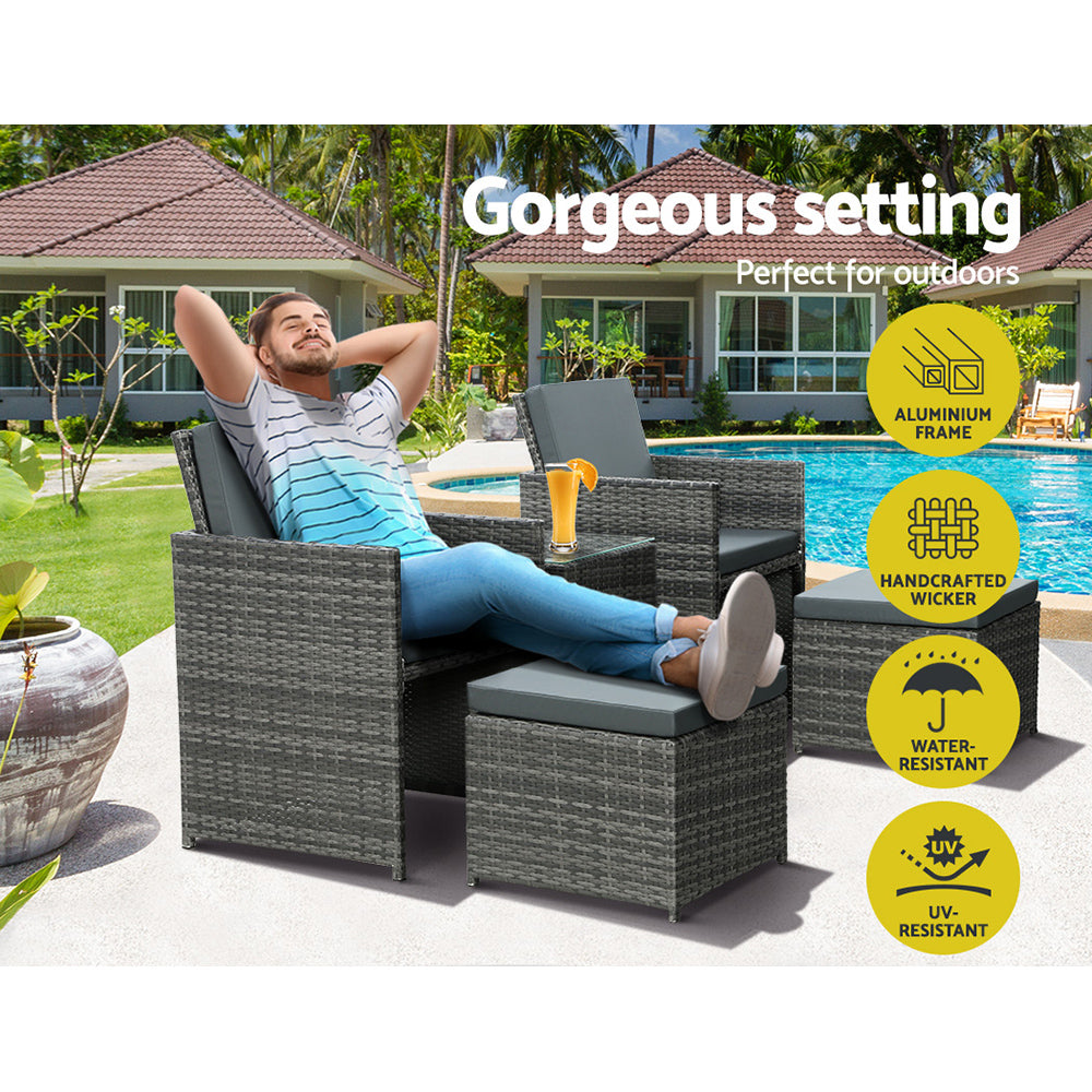 Yateley Recliner Chairs Wicker Lounger Outdoor Furniture Patio Sofa - Grey