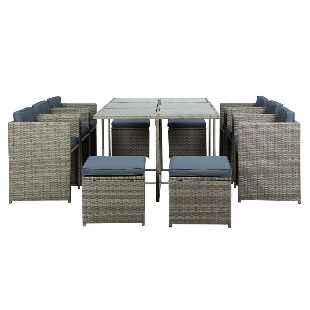 Waltham 10-Seater Table Chairs Patio Lounge Setting Furniture 11-Piece Outdoor Dining Set - Grey