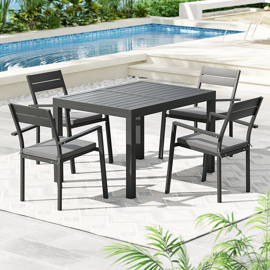 Tanner 4-Seater Aluminium Extension Table Chairs Lounge 5-Piece Outdoor Dining Set - Black