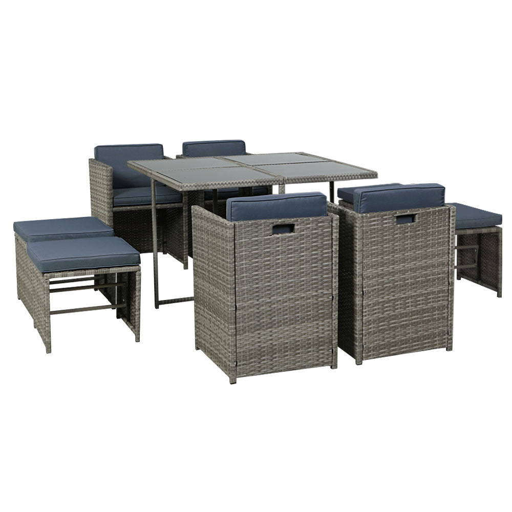 Corbridge 8-Seater Table Chairs Patio Lounge Setting Furniture 9-Piece Outdoor Dining Set - Grey