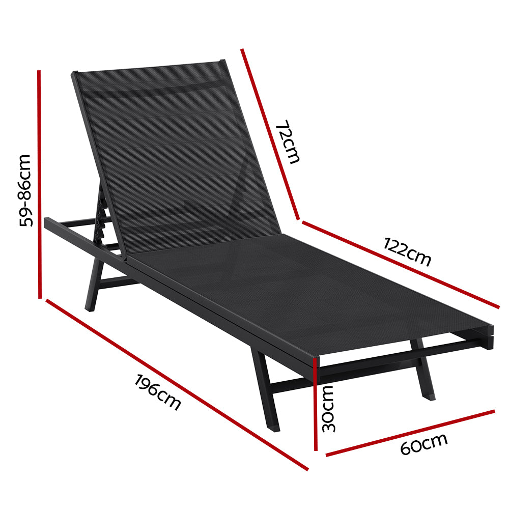 Graysen Sun Lounger Outdoor Lounge Setting Chair Adjustable Patio Furniture Pool - Black