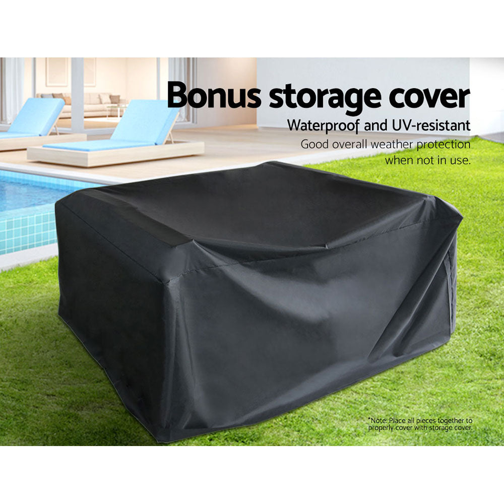 Dover 4-Seater Lounge Setting Garden Patio Wicker Cover Table Chairs 4-Piece Outdoor Furniture with Storage Cover - Black