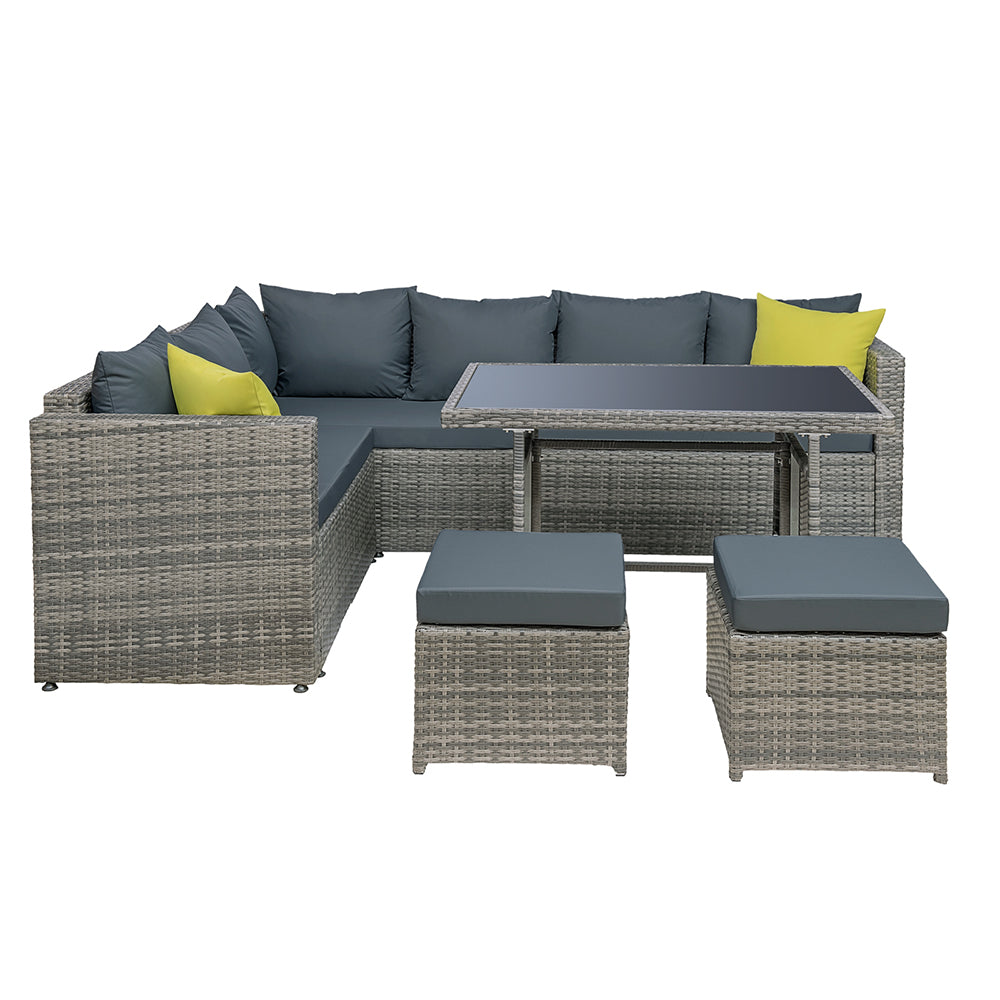 Alnwick 5-Seater Furniture Patio Set Table Chair Lounge Garden Wicker 6-Piece Outdoor Sofa - Grey