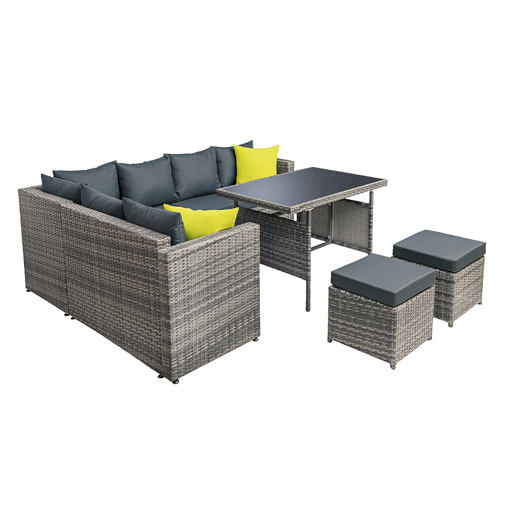 Alnwick 5-Seater Furniture Patio Set Table Chair Lounge Garden Wicker 6-Piece Outdoor Sofa - Grey