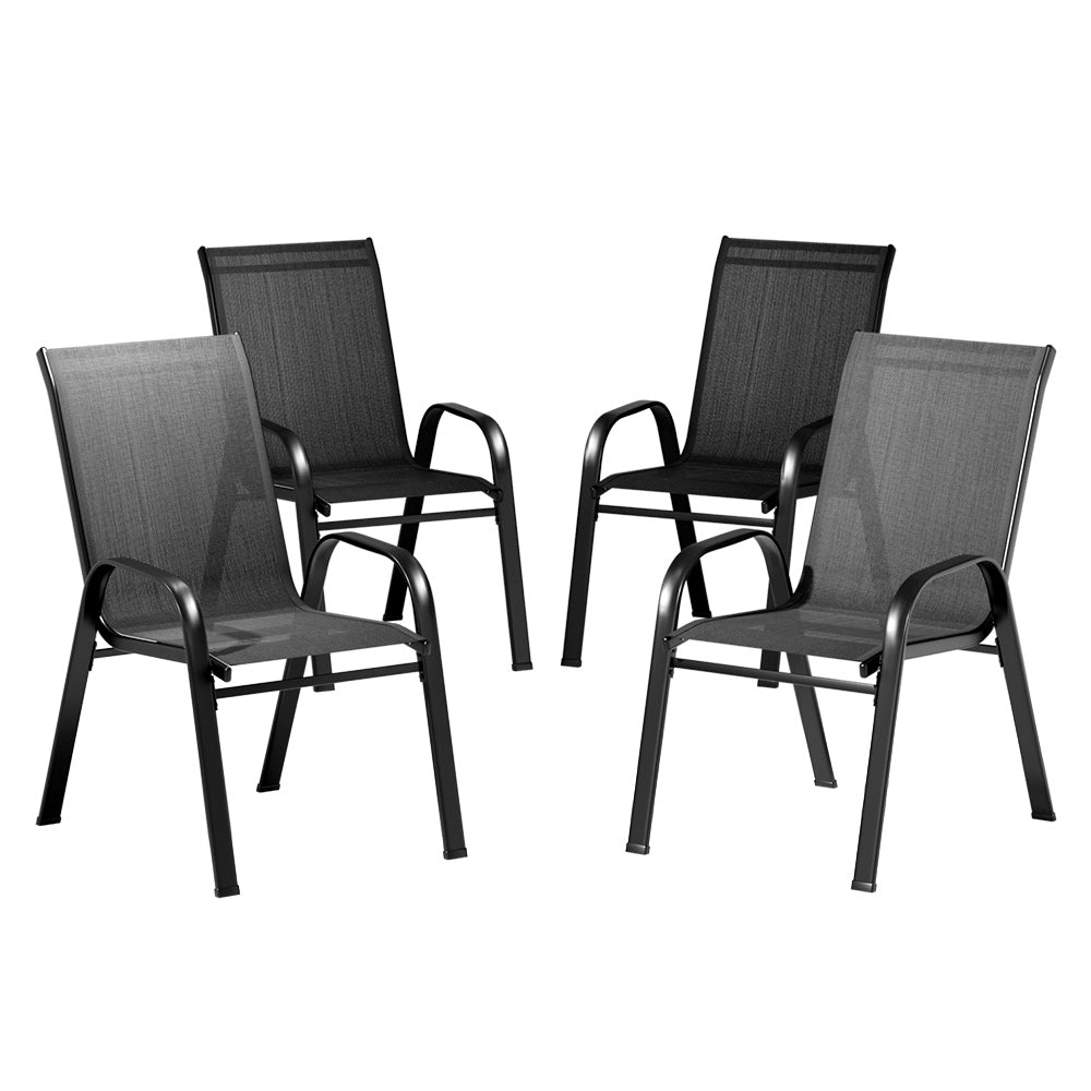 Broseley Set of 4 Outdoor Stackable Chairs Lounge Chair Bistro Set Patio Furniture - Black