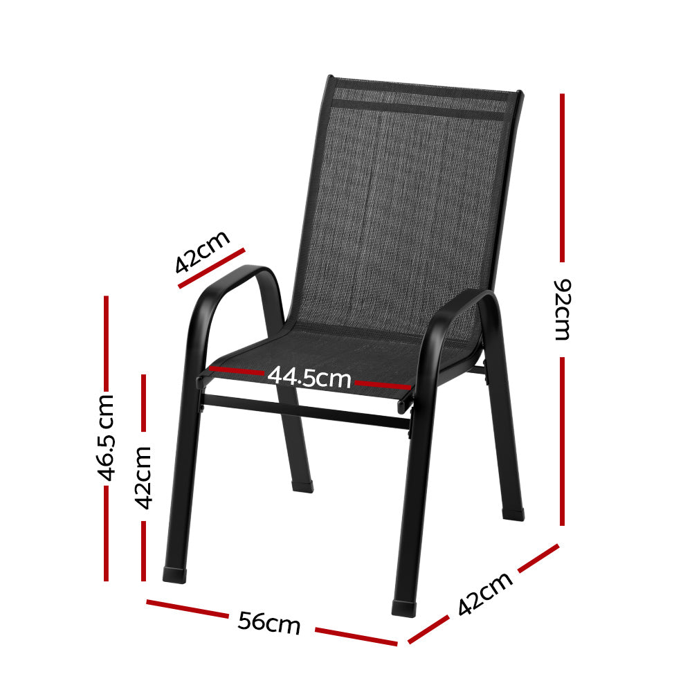 Broseley Set of 4 Outdoor Stackable Chairs Lounge Chair Bistro Set Patio Furniture - Black