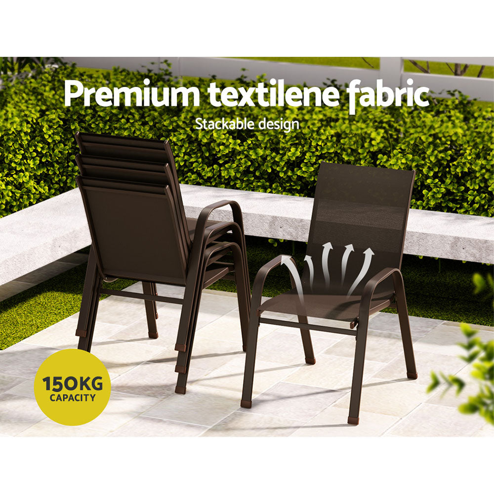 Griffin Set of 6 Outdoor Dining Chairs Stackable Chair Patio Garden Furniture - Brown
