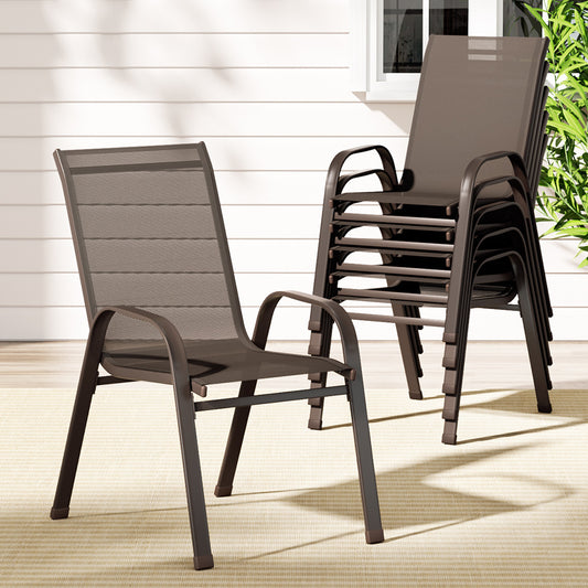 Griffin Set of 6 Outdoor Dining Chairs Stackable Chair Patio Garden Furniture - Brown