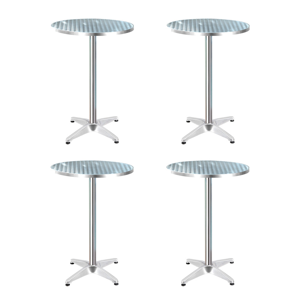 Marco Set of 4 Outdoor Bar Table Furniture Adjustable Aluminium Cafe Table Round - Silver
