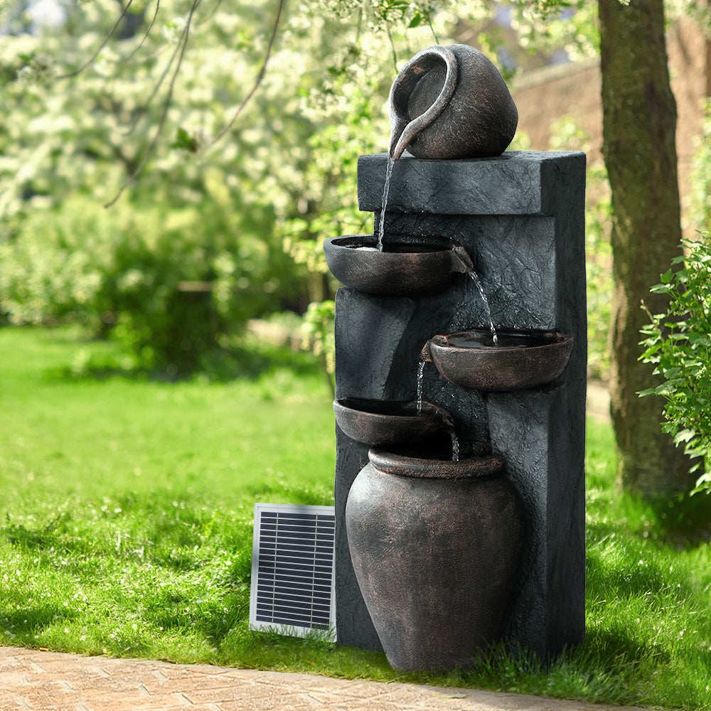 Solar Water Fountain Features Outdoor 5 Tiered Cascading Bird Bath