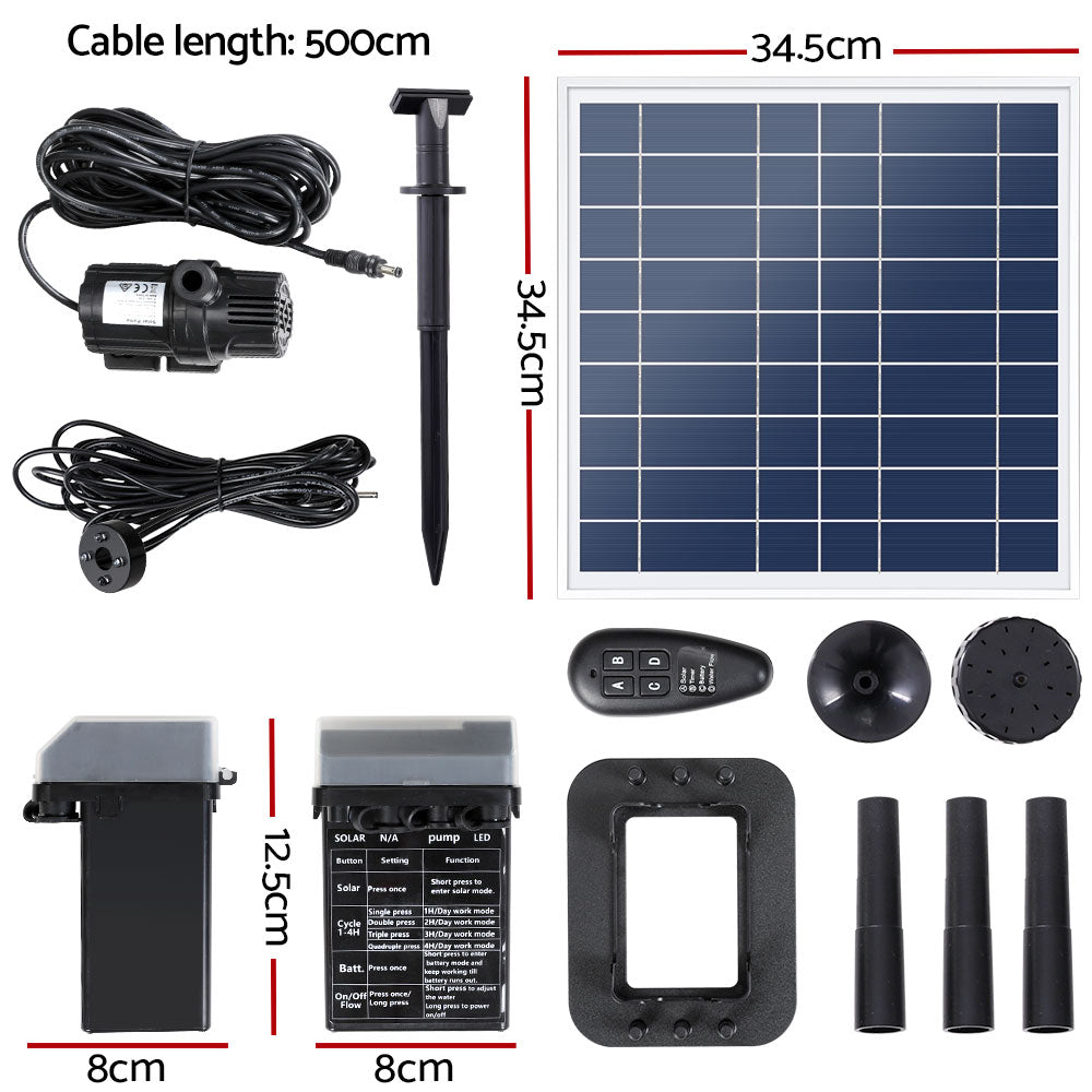 Solar Pond Pump with Battery Kit LED Lights 9.8FT