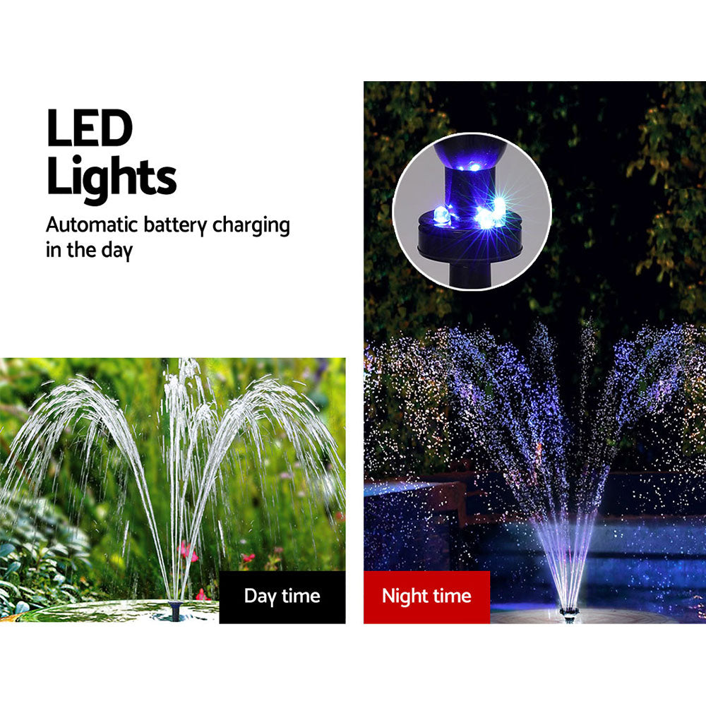 Solar Pond Pump with Battery Kit LED Lights 9.8FT