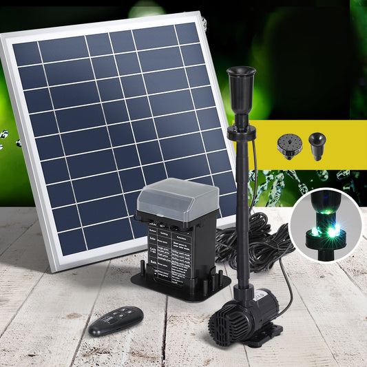 Solar Pond Pump with Battery Kit LED Lights 9.8FT