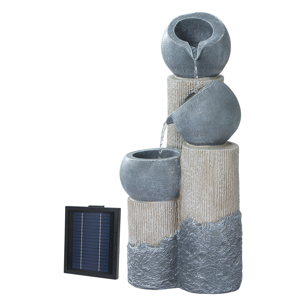 Solar Water Feature Cascading Fountain 3-Tier Pot LED Lights 76cm - Grey