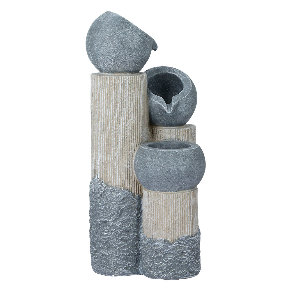 Solar Water Feature Cascading Fountain 3-Tier Pot LED Lights 76cm - Grey