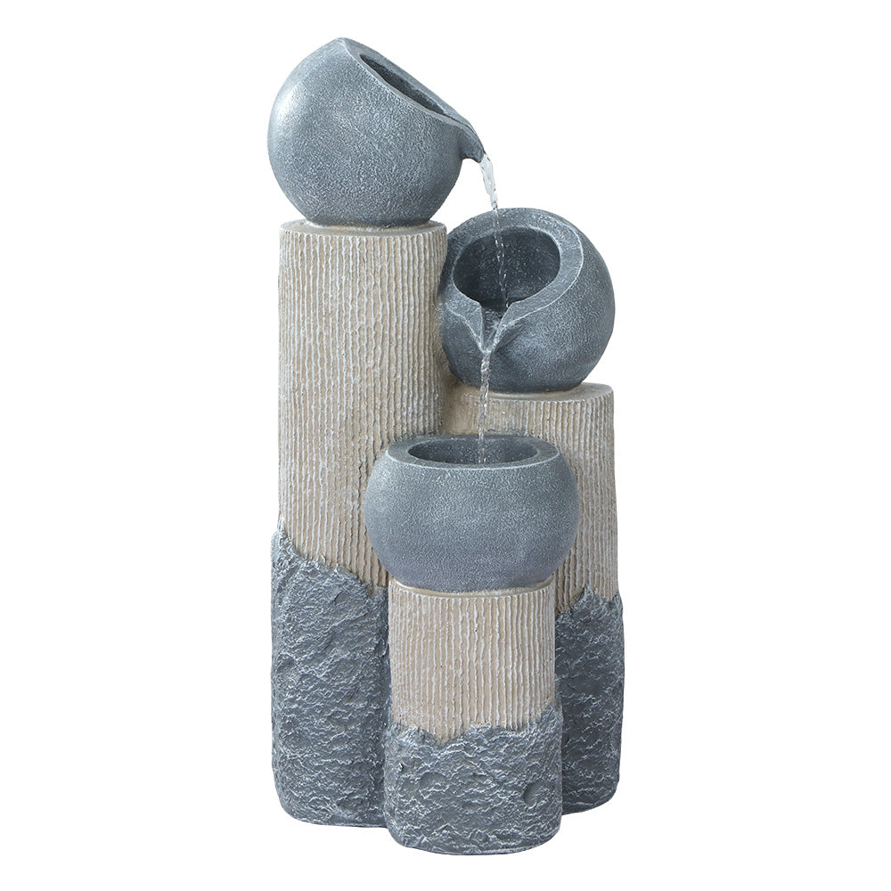 Solar Water Feature Cascading Fountain 3-Tier Pot LED Lights 76cm - Grey