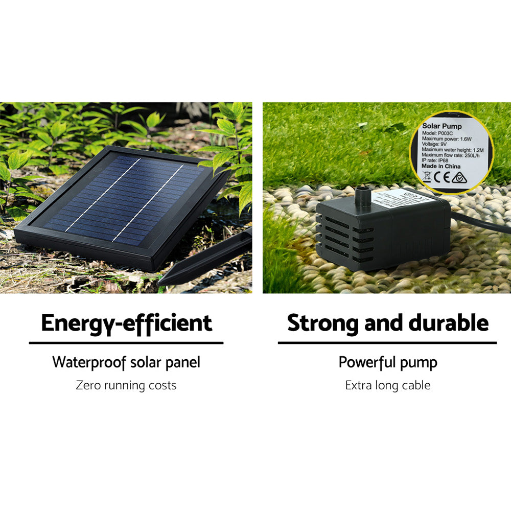 Solar Water Feature Cascading Fountain 3-Tier Pot LED Lights 76cm - Grey